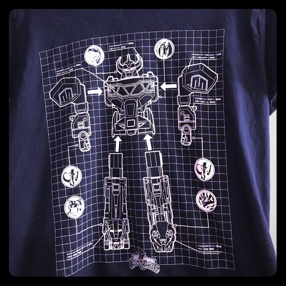 Power Rangers Megazord Assembly Blueprint T-Shirt - Picture 1 of 3